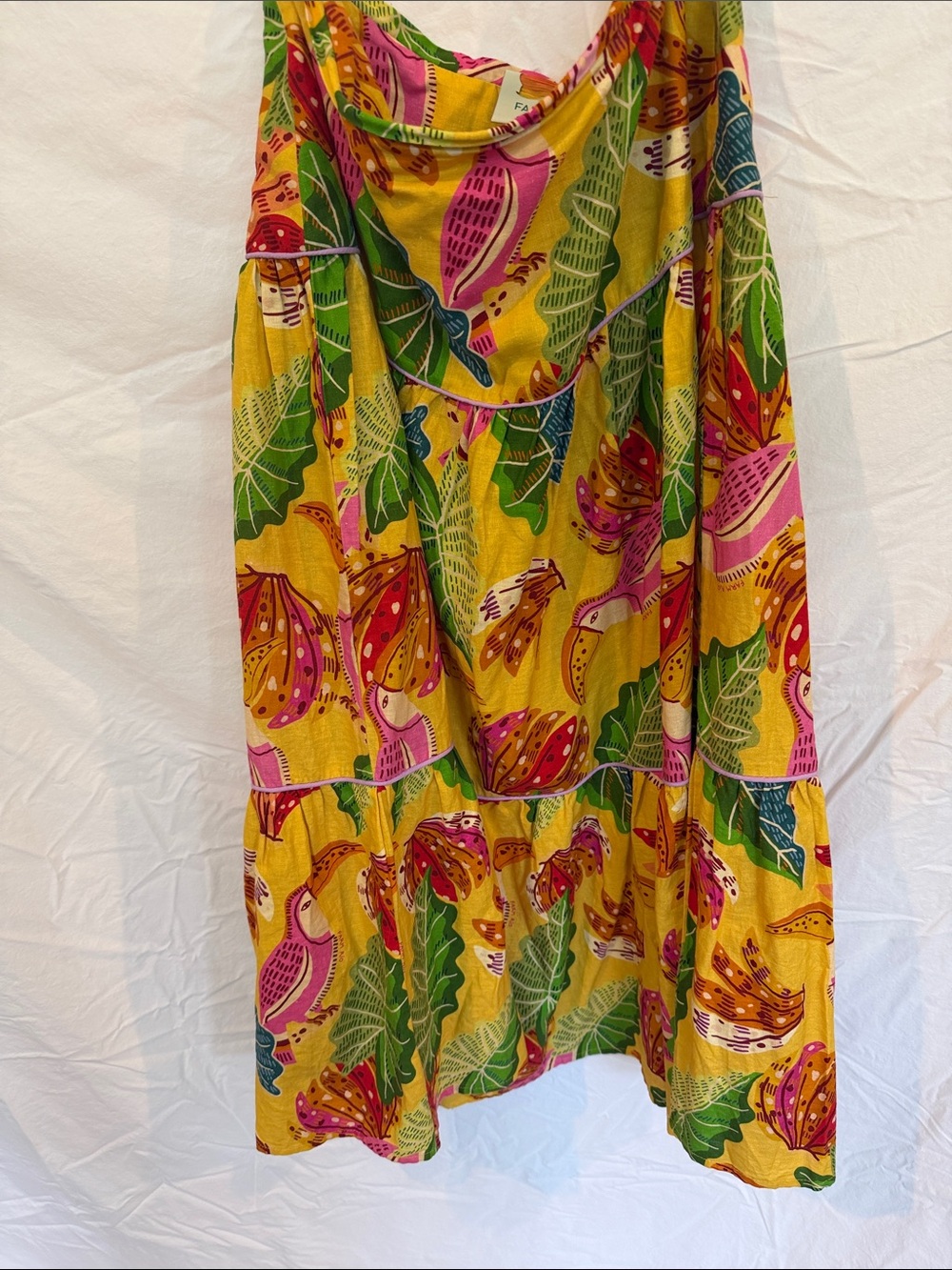 FARM Rio Tropical Toucan Print Tiered Maxi Skirt Yellow Size Medium